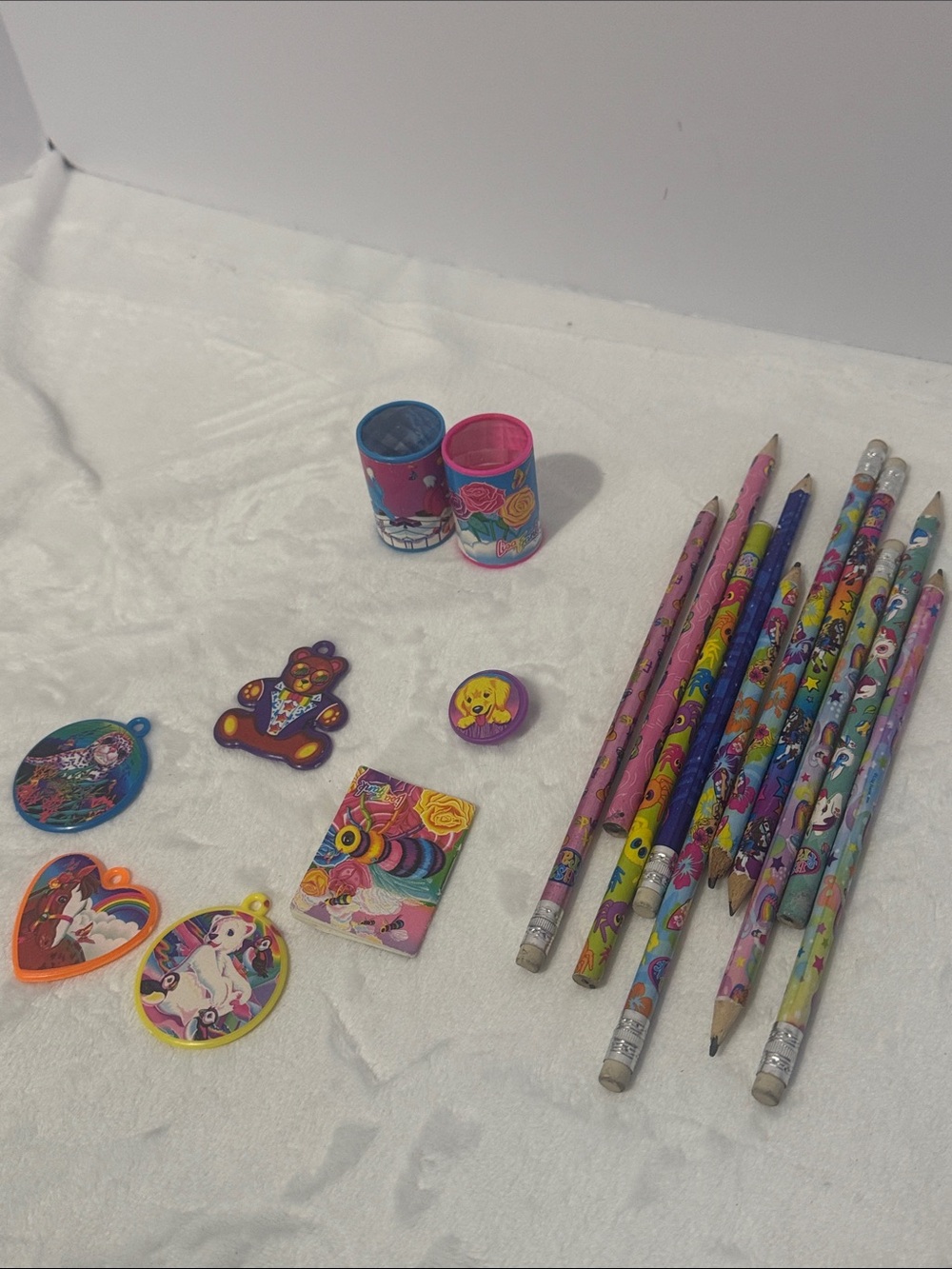 Lisa Frank pencils, necklace charms mini notebook, lot of 17 pieces